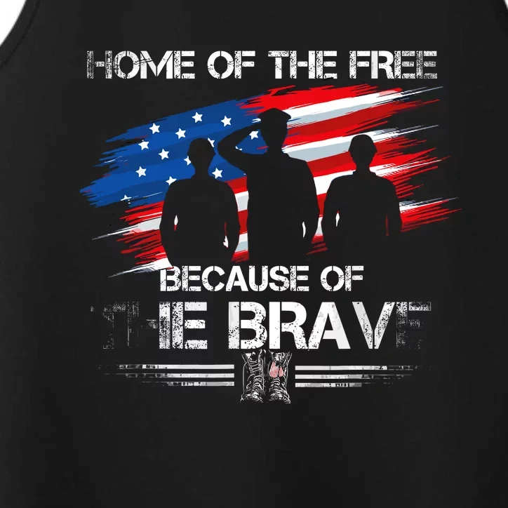 Home Of The Free Because Of The Brave Distress American Flag Performance Tank