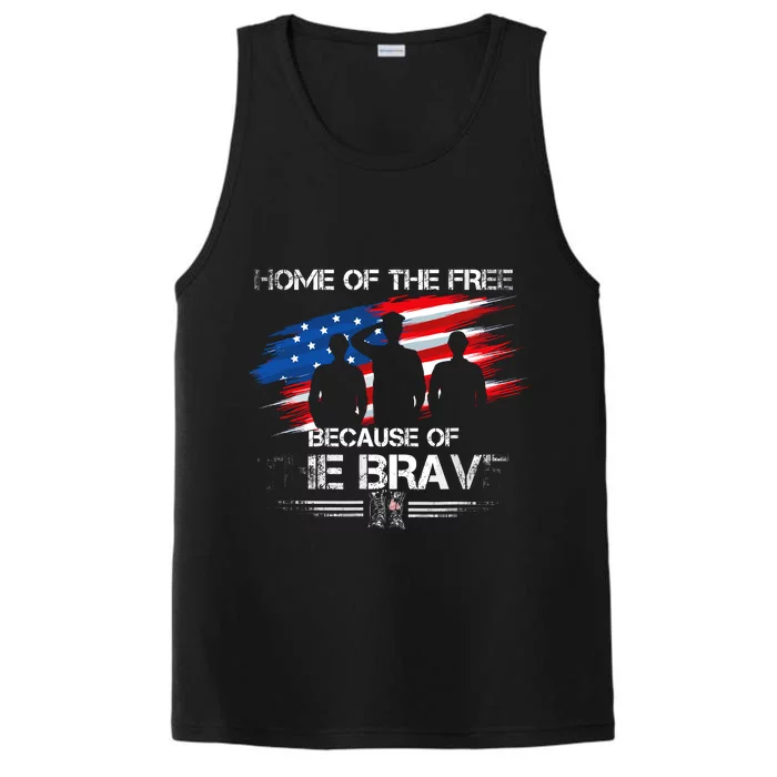 Home Of The Free Because Of The Brave Distress American Flag Performance Tank