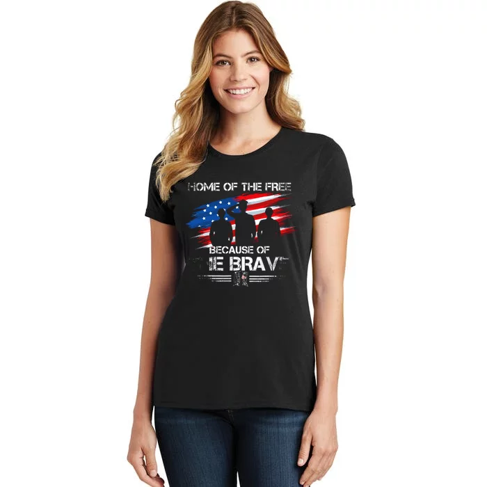 Home Of The Free Because Of The Brave Distress American Flag Women's T-Shirt