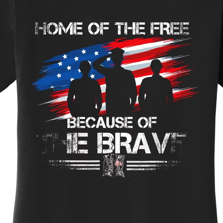 Home Of The Free Because Of The Brave Distress American Flag Women's T-Shirt