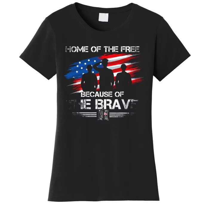 Home Of The Free Because Of The Brave Distress American Flag Women's T-Shirt