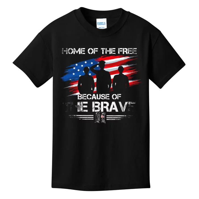 Home Of The Free Because Of The Brave Distress American Flag Kids T-Shirt