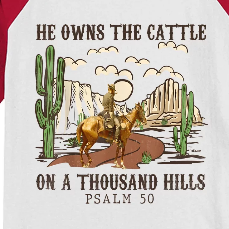 He Owns The Cattle On A Thousand Hills Psalm 50 Christian Kids Colorblock Raglan Jersey