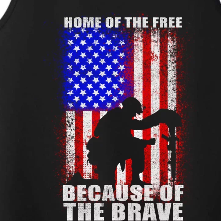 Home Of The Free Because Of The Brave Distress American Flag Cute Gift Performance Tank