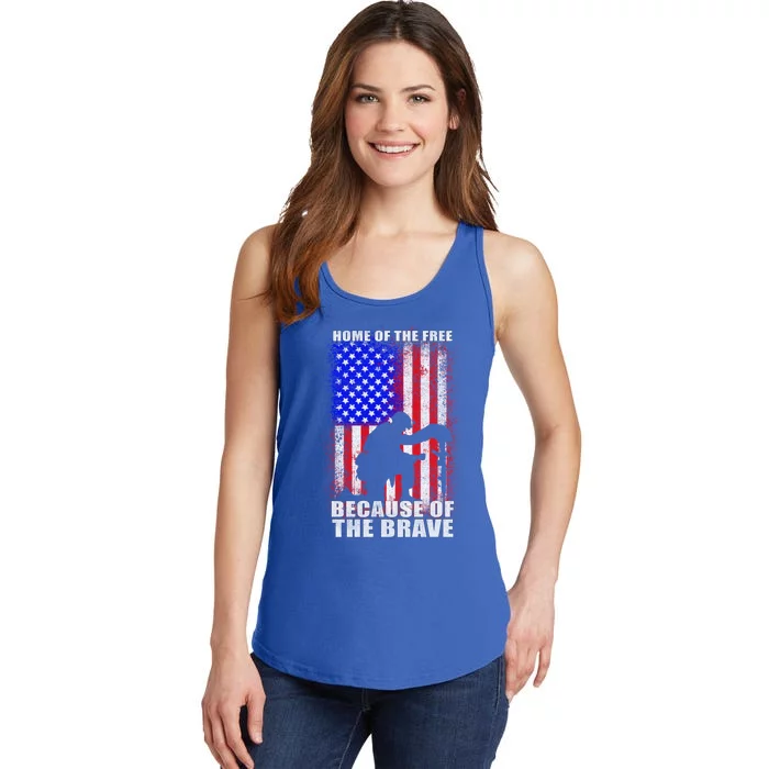 Home Of The Free Because Of The Brave Distress American Flag Cute Gift Ladies Essential Tank