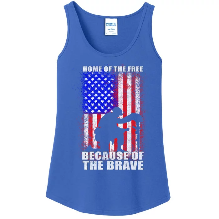 Home Of The Free Because Of The Brave Distress American Flag Cute Gift Ladies Essential Tank