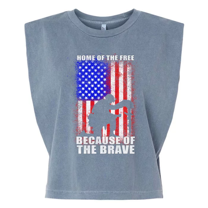 Home Of The Free Because Of The Brave Distress American Flag Cute Gift Garment-Dyed Women's Muscle Tee