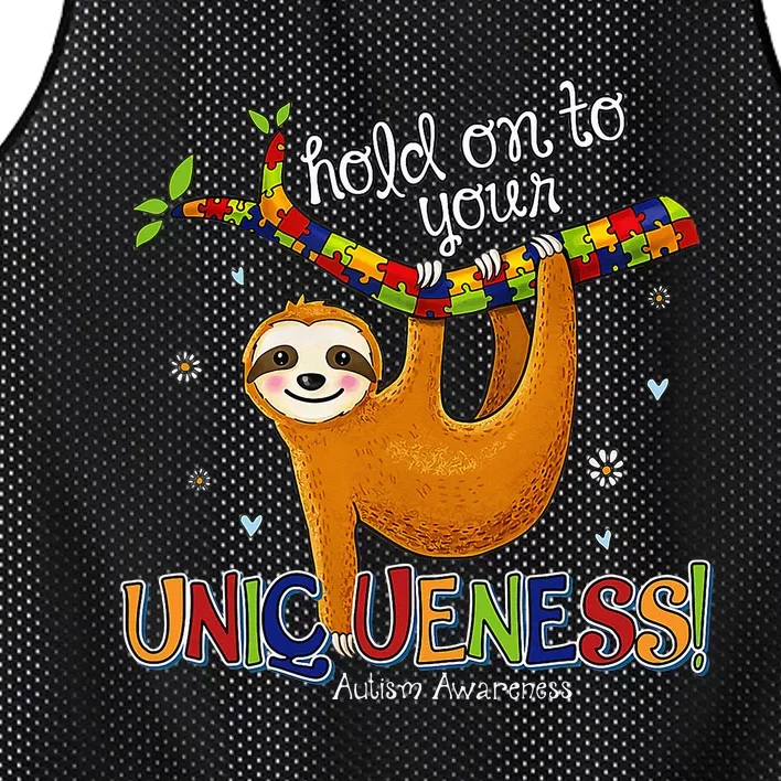 Hold On To Your Uniqueness Sloth Autism Awareness Mesh Reversible Basketball Jersey Tank