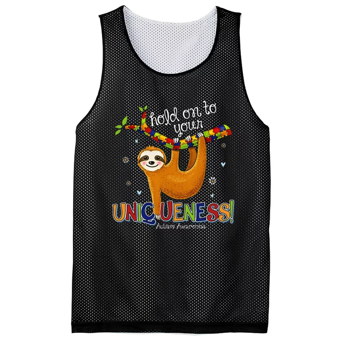 Hold On To Your Uniqueness Sloth Autism Awareness Mesh Reversible Basketball Jersey Tank