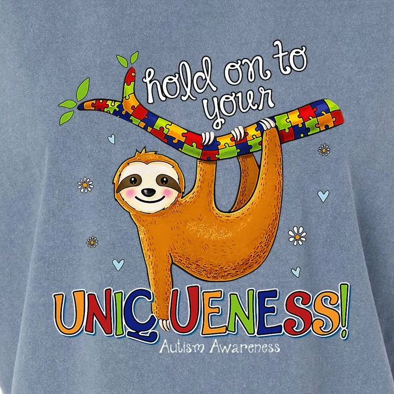 Hold On To Your Uniqueness Sloth Autism Awareness Garment-Dyed Women's Muscle Tee