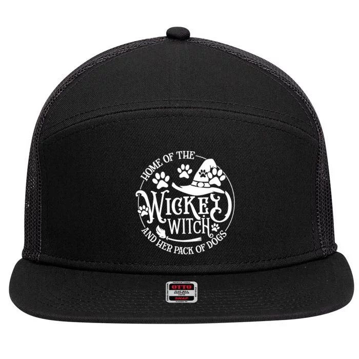 Home Of The Wicked Witch And Her Pack Of Dog Funny Halloween 7 Panel Mesh Trucker Snapback Hat