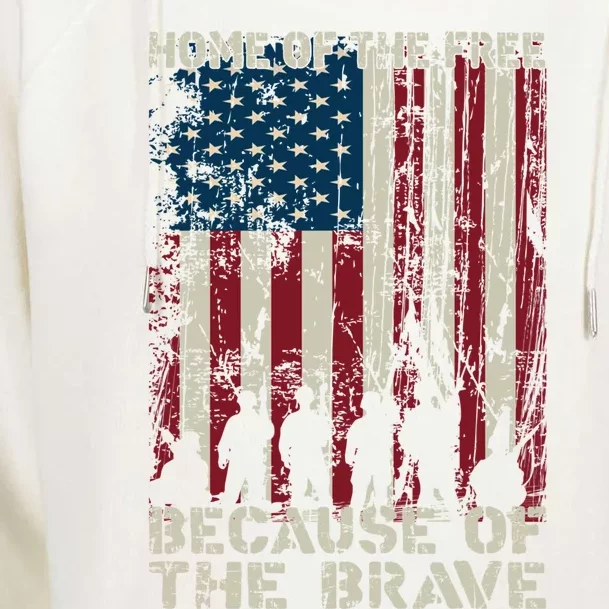 Home Of The Free Because Of The Brave American Flag Gift Womens Funnel Neck Pullover Hood