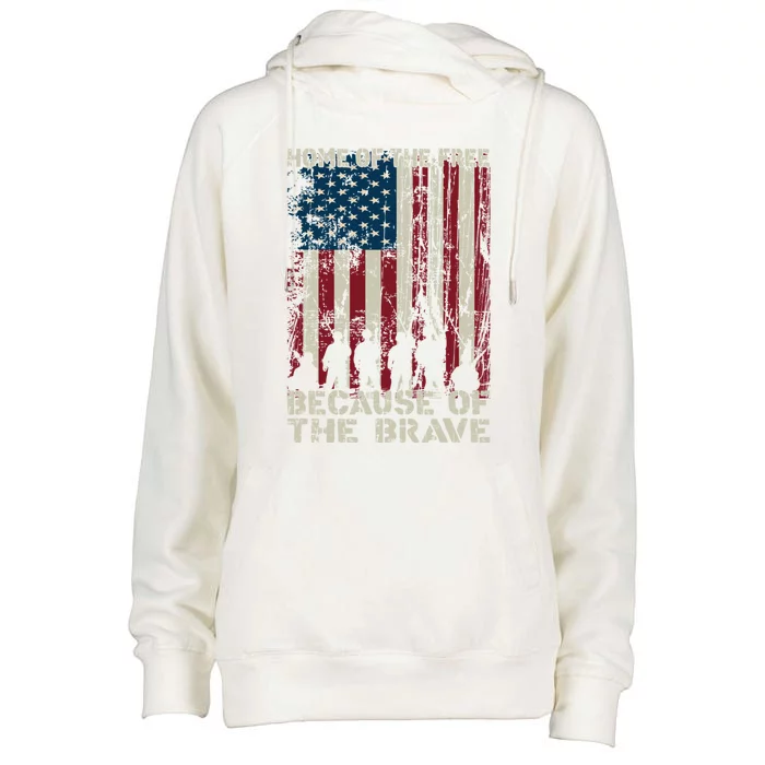 Home Of The Free Because Of The Brave American Flag Gift Womens Funnel Neck Pullover Hood