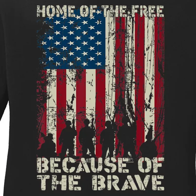 Home Of The Free Because Of The Brave American Flag Ladies Long Sleeve Shirt