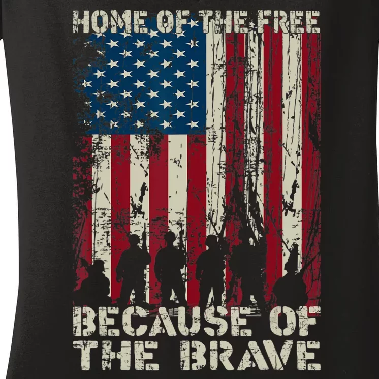 Home Of The Free Because Of The Brave American Flag Women's V-Neck T-Shirt