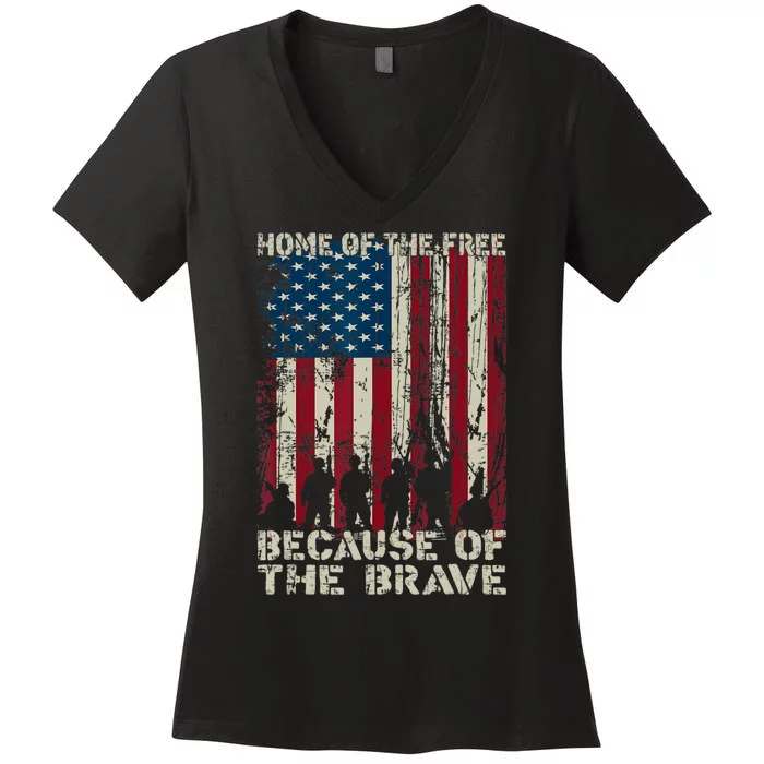 Home Of The Free Because Of The Brave American Flag Women's V-Neck T-Shirt