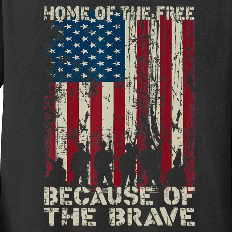 Home Of The Free Because Of The Brave American Flag Kids Long Sleeve Shirt