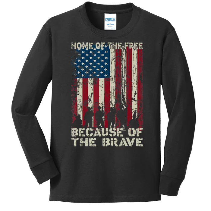 Home Of The Free Because Of The Brave American Flag Kids Long Sleeve Shirt