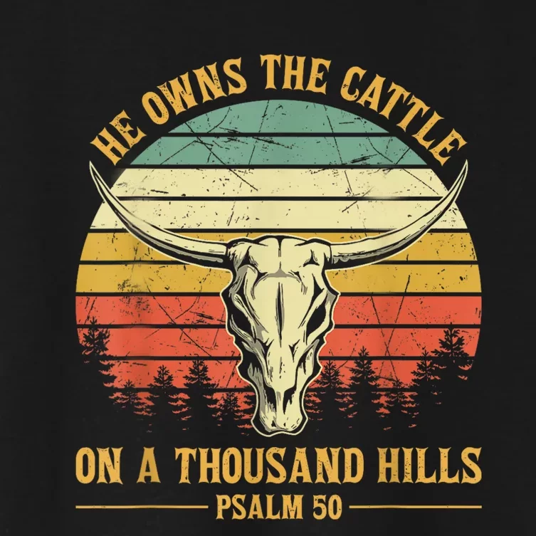 He Owns The Cattle On A Thousand Hills Bull Skull Christian Women's Crop Top Tee