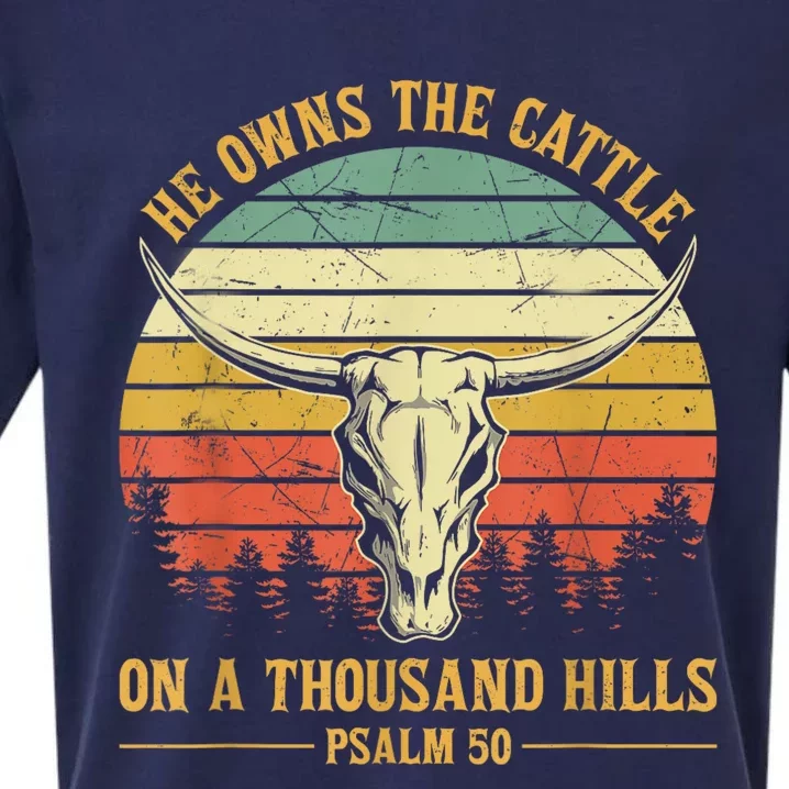 He Owns The Cattle On A Thousand Hills Bull Skull Christian Sueded Cloud Jersey T-Shirt