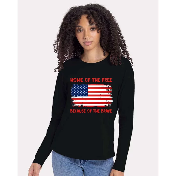 Home Of The Free Because Of The Brave American Flag Cute Gift Womens Cotton Relaxed Long Sleeve T-Shirt