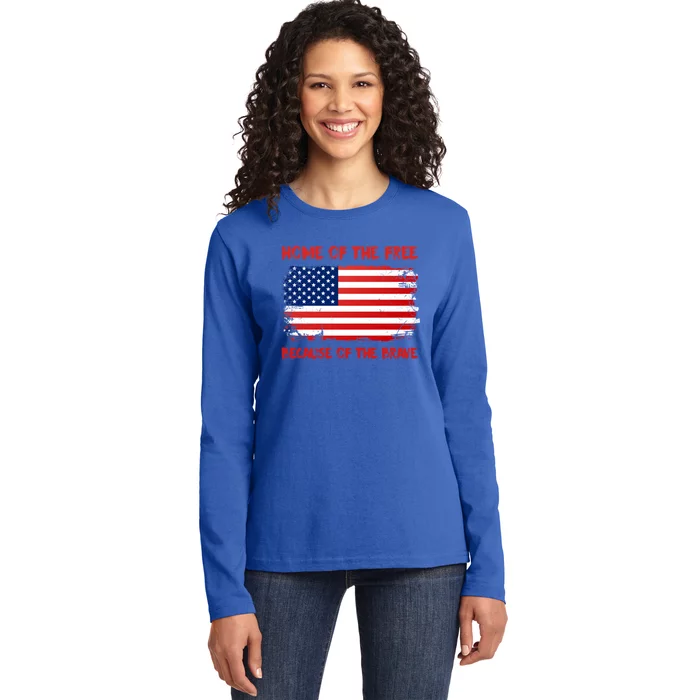 Home Of The Free Because Of The Brave American Flag Cute Gift Ladies Long Sleeve Shirt