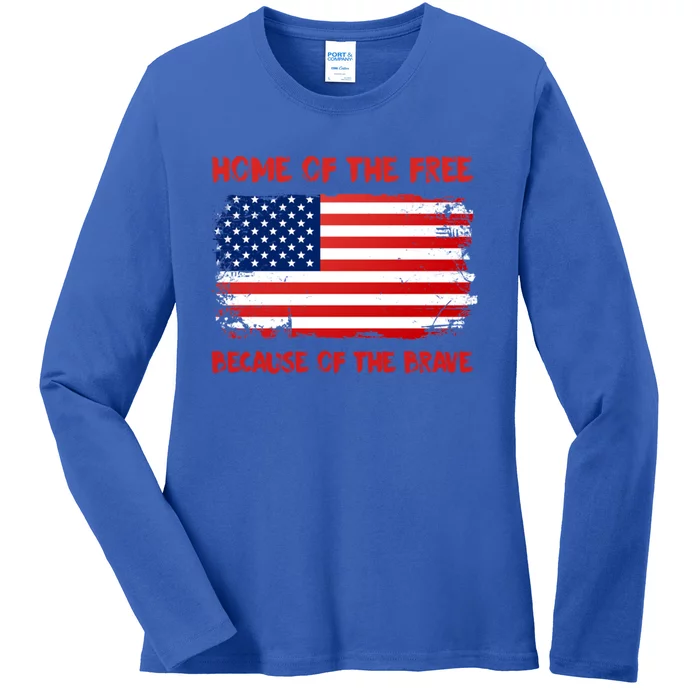 Home Of The Free Because Of The Brave American Flag Cute Gift Ladies Long Sleeve Shirt