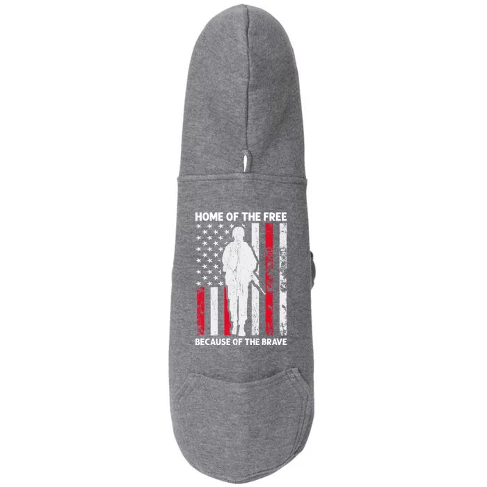 Home Of The Free Because Of The Brave American Veteran Gift Doggie 3-End Fleece Hoodie