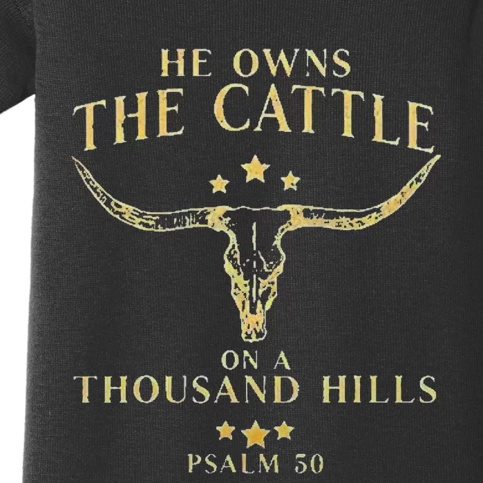 He Owns The Cattle On A Thousand Hills Bull Skull Christian Baby Bodysuit