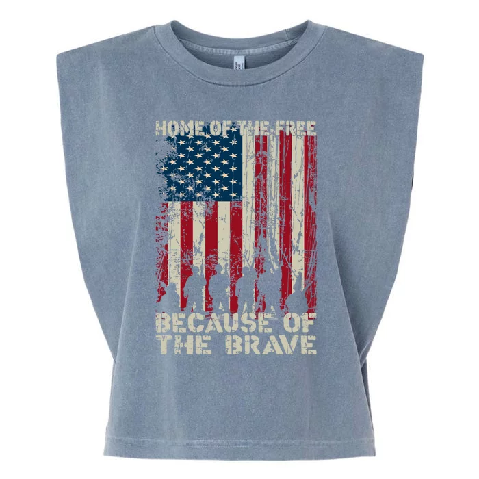 Home Of The Free Because Of The Brave Distress American Flag Gift Garment-Dyed Women's Muscle Tee