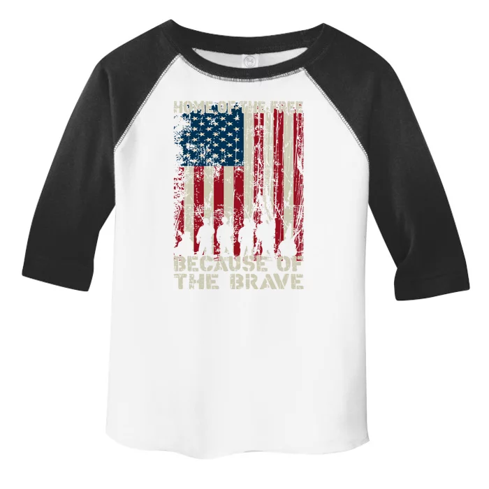 Home Of The Free Because Of The Brave Distress American Flag Gift Toddler Fine Jersey T-Shirt