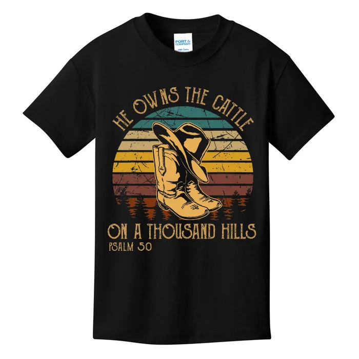 He Owns The Cattle On A Thousand Hills Psalm 50 Cowboy Boots Kids T-Shirt