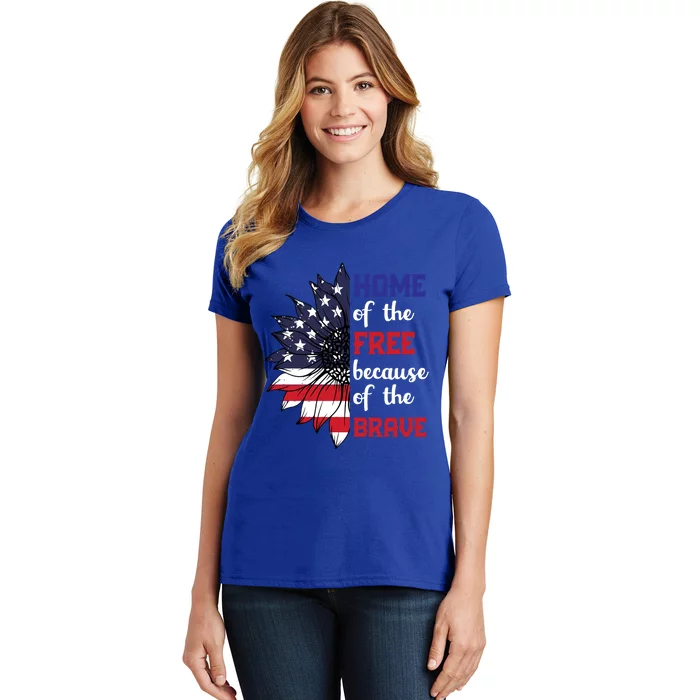 Home Of The Free Because Of The Brave Sunflower Usa Flag Gift Women's T-Shirt