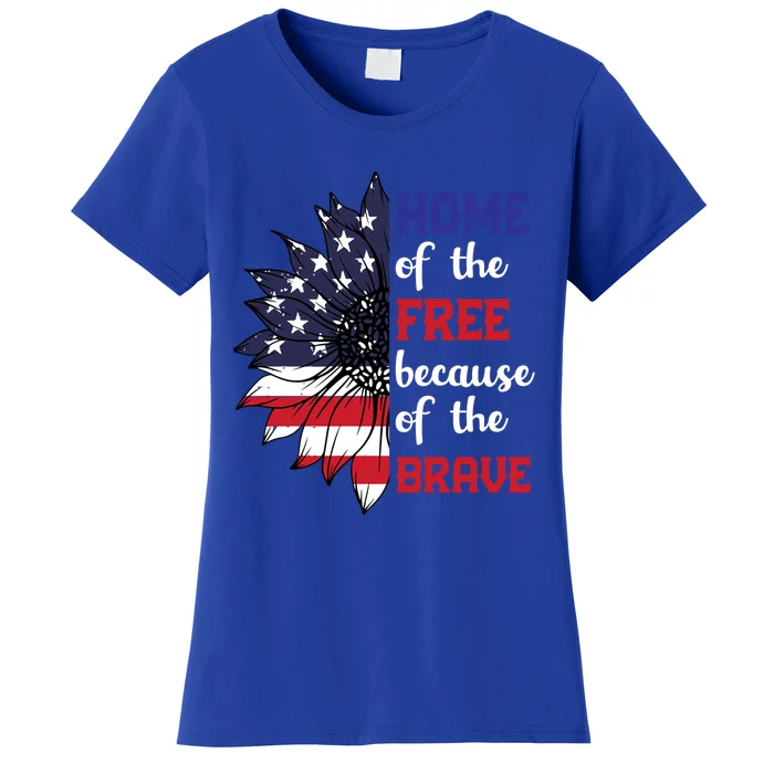 Home Of The Free Because Of The Brave Sunflower Usa Flag Gift Women's T-Shirt