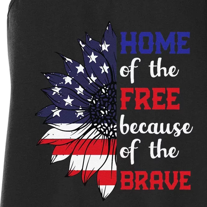 Home Of The Free Because Of The Brave Sunflower USA Flag Women's Racerback Tank