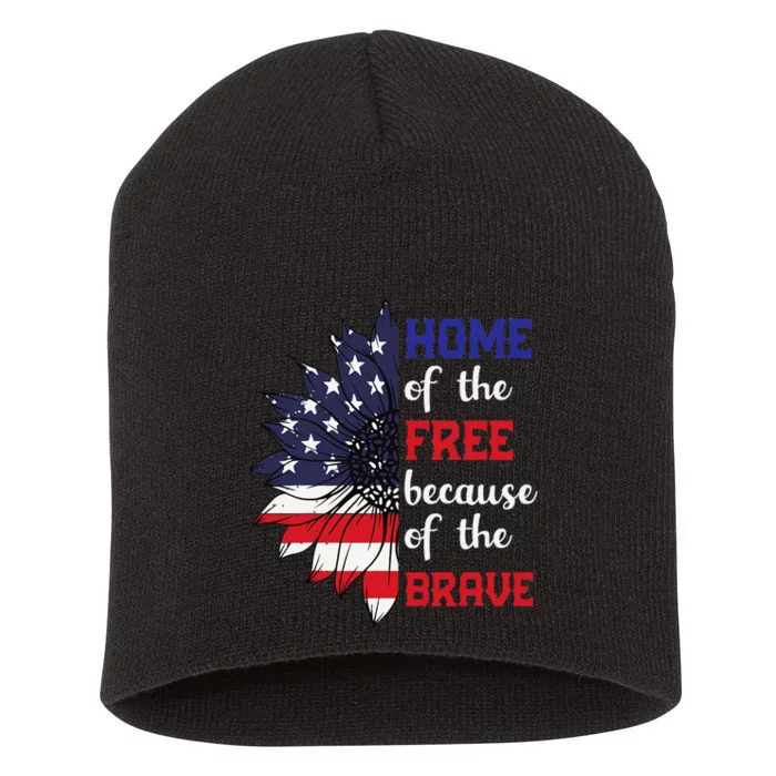 Home Of The Free Because Of The Brave Sunflower USA Flag Short Acrylic Beanie