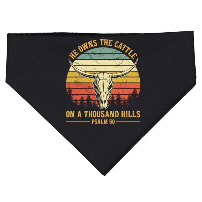 He Owns The Cattle On A Thousand Hills Bull Skull Christian USA-Made Doggie Bandana