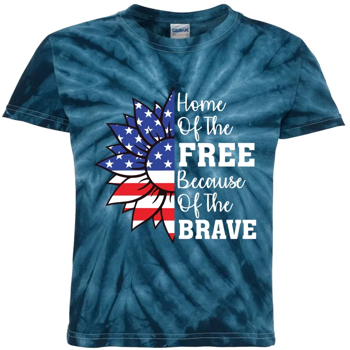 Home Of The Free Because Of The Brave Sunflower 4th Of July Kids Tie-Dye T-Shirt