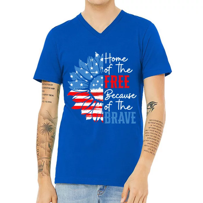 Home Of The Free Because Of The Brave Sunflower V-Neck T-Shirt