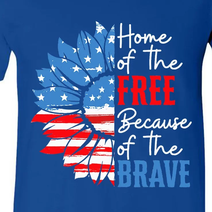 Home Of The Free Because Of The Brave Sunflower V-Neck T-Shirt