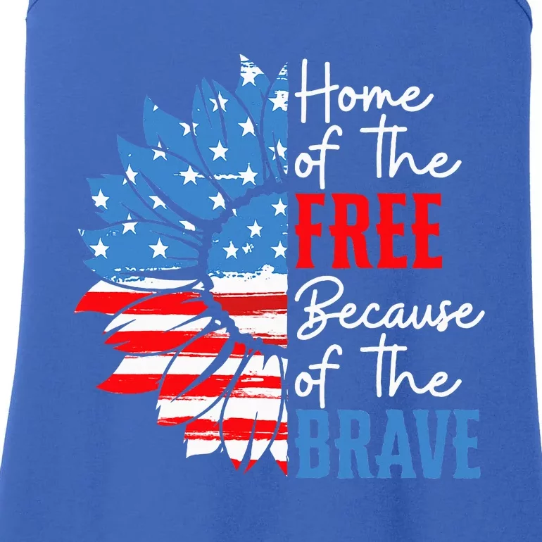 Home Of The Free Because Of The Brave Sunflower Ladies Essential Tank