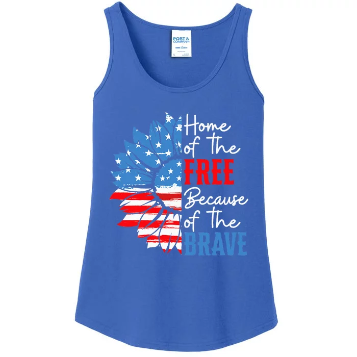 Home Of The Free Because Of The Brave Sunflower Ladies Essential Tank