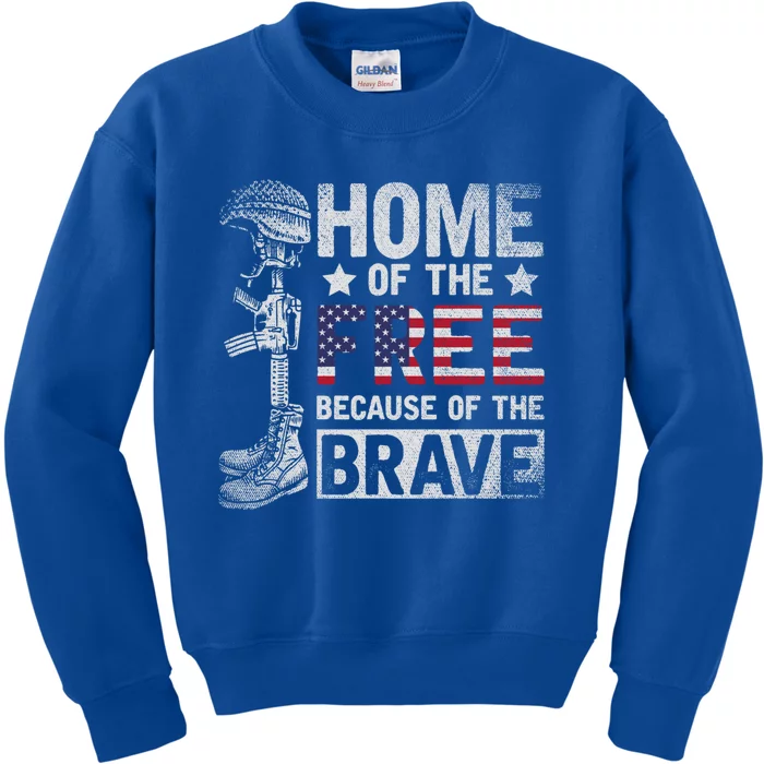 Home Of The Free Because Of The Brave Proud Veteran Soldier Gift Kids Sweatshirt