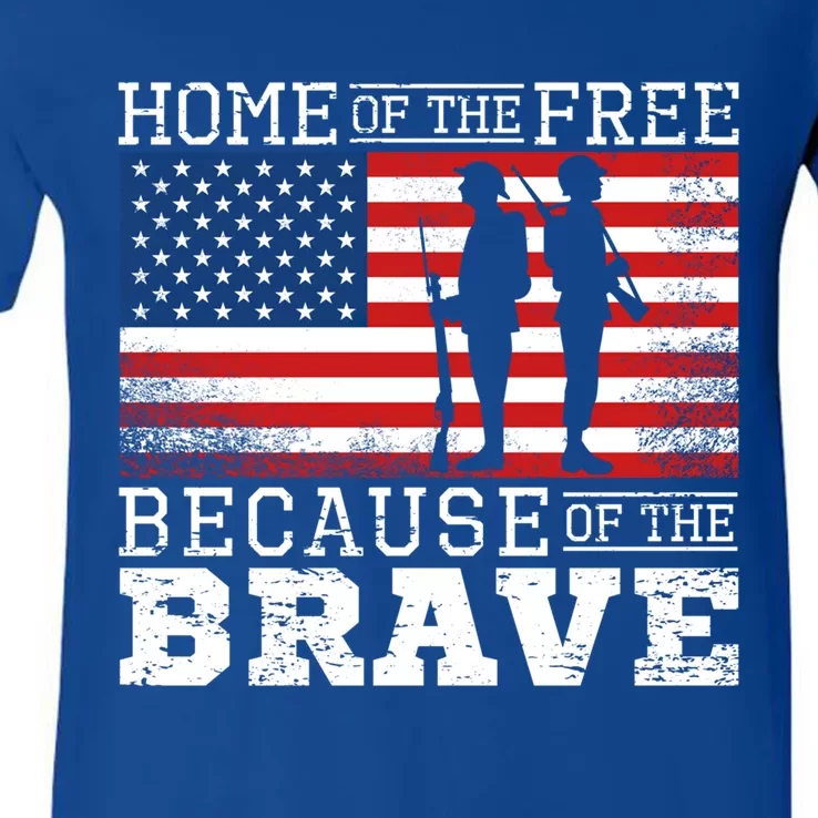 Home Of The Free Because Of The Brave Military American Flag Cute Gift V-Neck T-Shirt