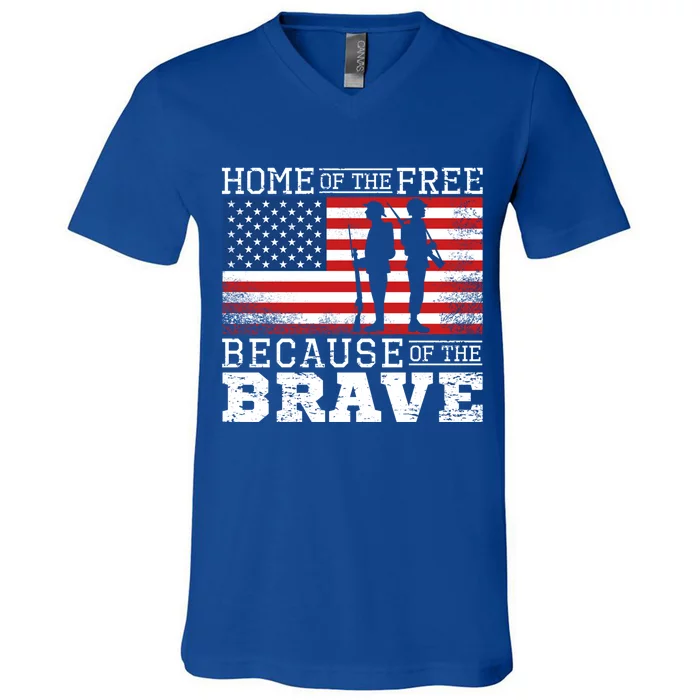 Home Of The Free Because Of The Brave Military American Flag Cute Gift V-Neck T-Shirt