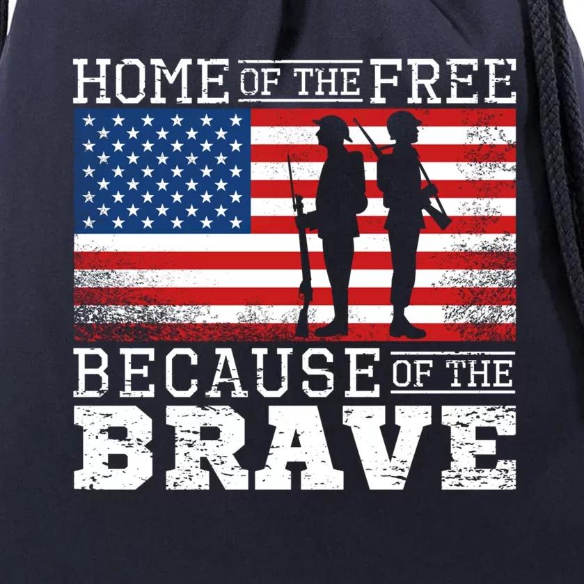 Home Of The Free Because Of The Brave Military American Flag Cute Gift Drawstring Bag