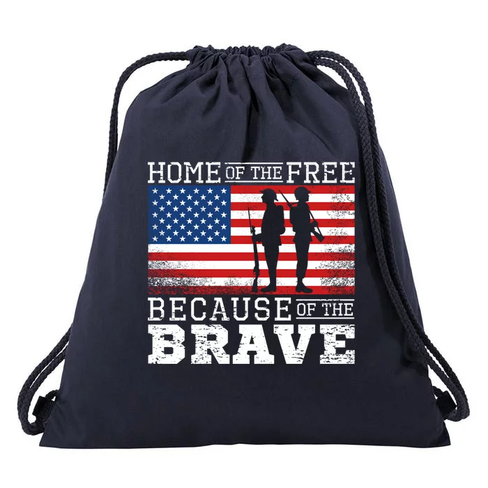 Home Of The Free Because Of The Brave Military American Flag Cute Gift Drawstring Bag