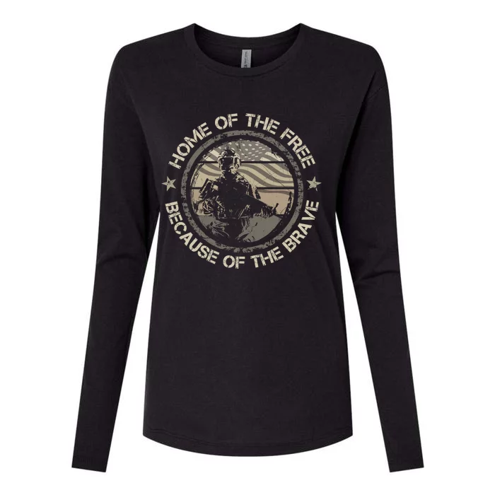 Home Of The Free Because Of The Brave Usa Military Veteran Gift Womens Cotton Relaxed Long Sleeve T-Shirt