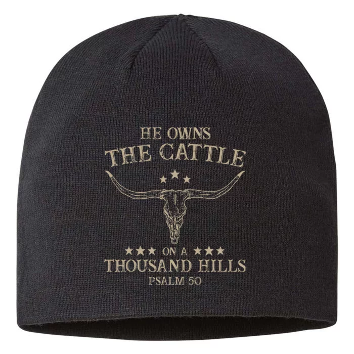 He Owns The Cattle On A Thousand Hills Psalm 50 Vintage Cow 8 1/2in Sustainable Knit Beanie