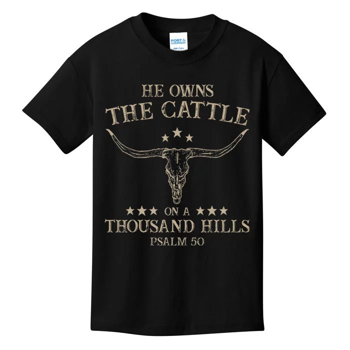 He Owns The Cattle On A Thousand Hills Psalm 50 Vintage Cow Kids T-Shirt